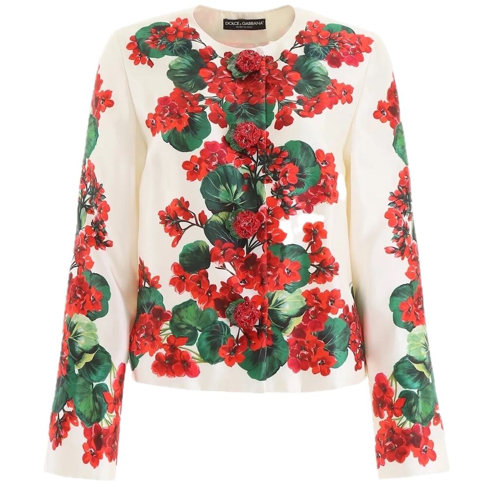 NWT Dolce & Gabbana Portofino Print Mikado Jacket White Red green IT 40 S
